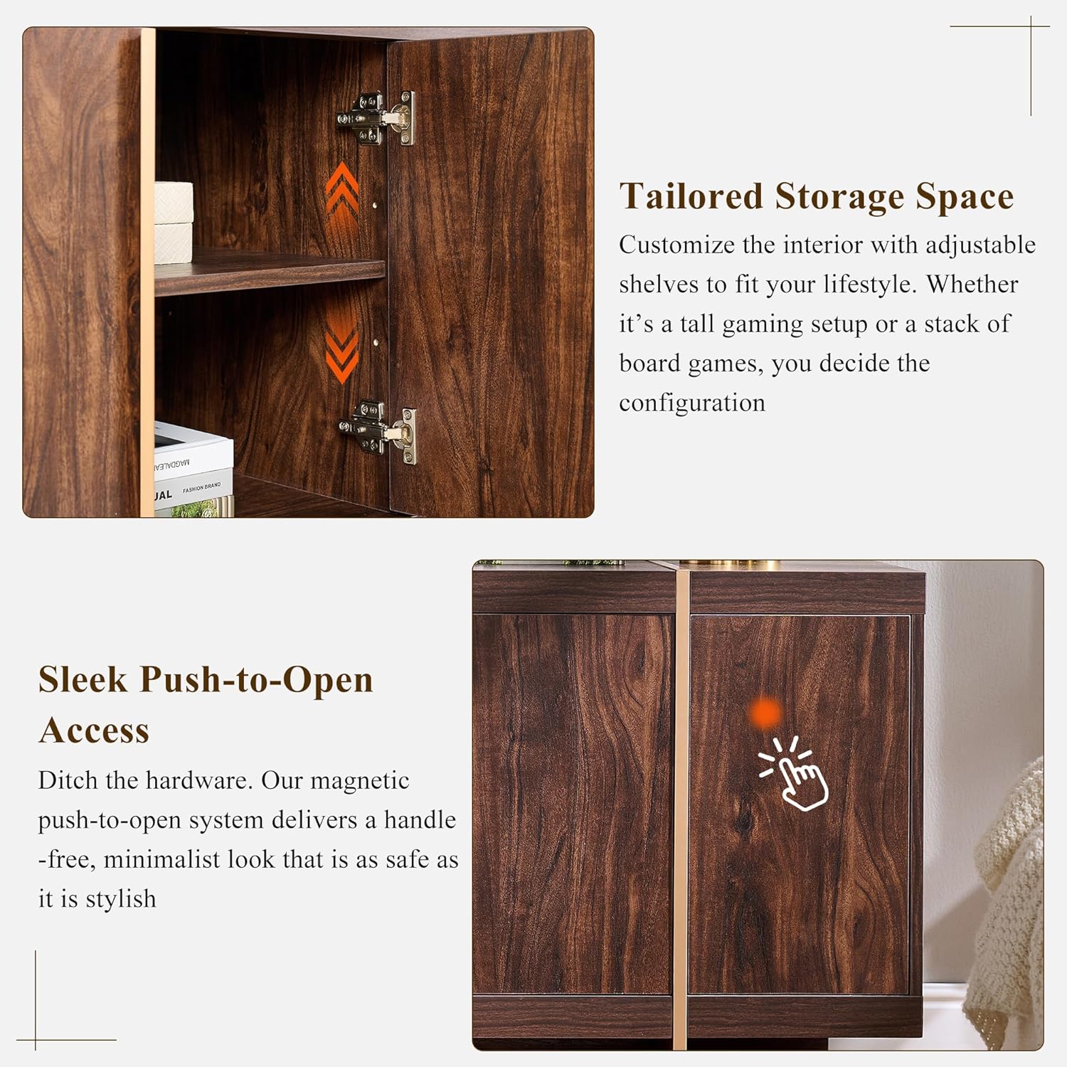 OKD Modern 70" TV Stand,Entertainment Center for TVs Up to 80",TV Console with Storage,Integrated Plinth,Handle-Free Hidden Doors Design,Media Console for Living Room,Bedroom(Dark Walnut) - Image 5