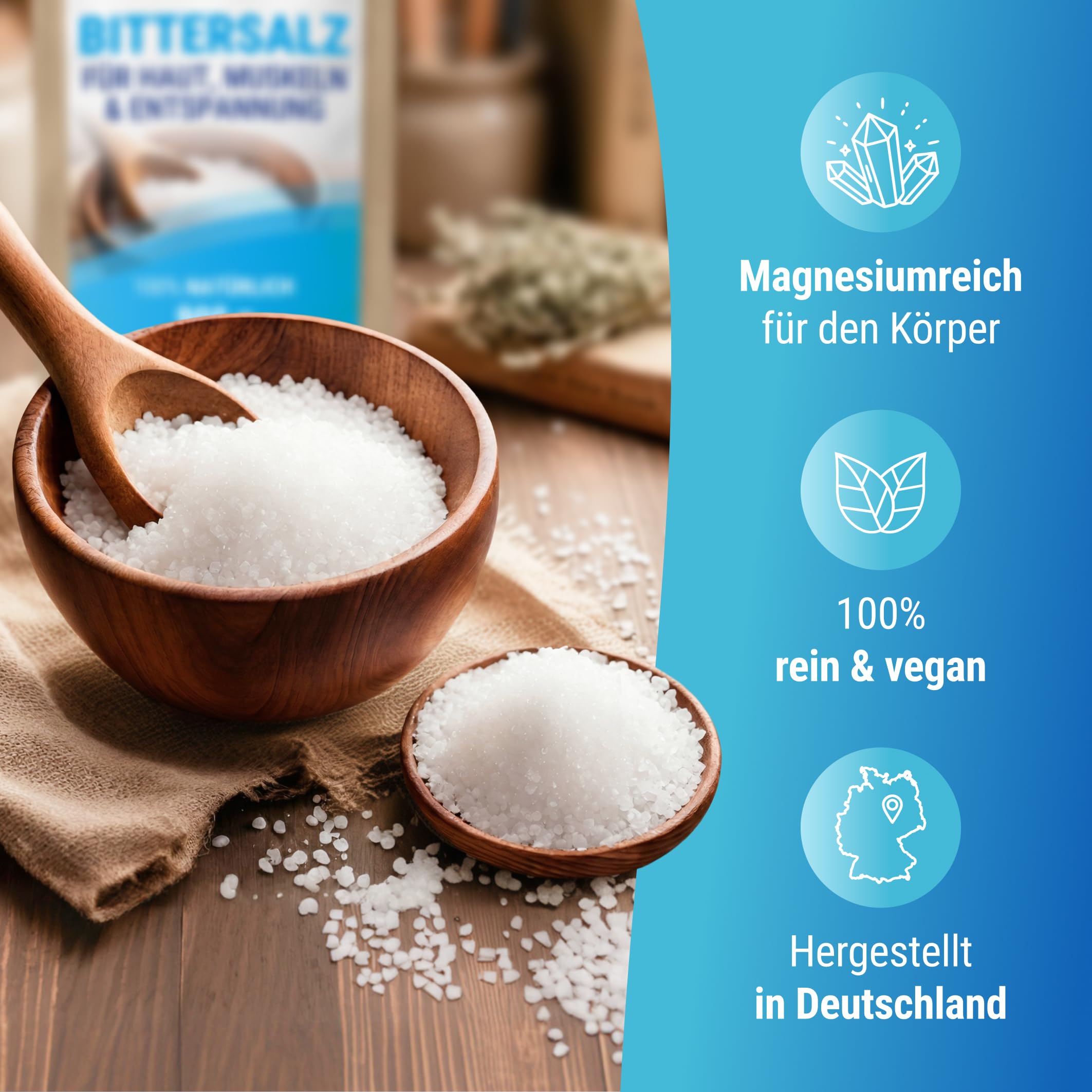 Maxxi Clean | 1 x 900 g wysokiej czystości soli gorzkiej | sól do kąpieli do wellness i peelingu ciała | Sól Epsom Made in Germany | czysty relaks dla mięśni, skóry i duszy | magnez nadaje się do