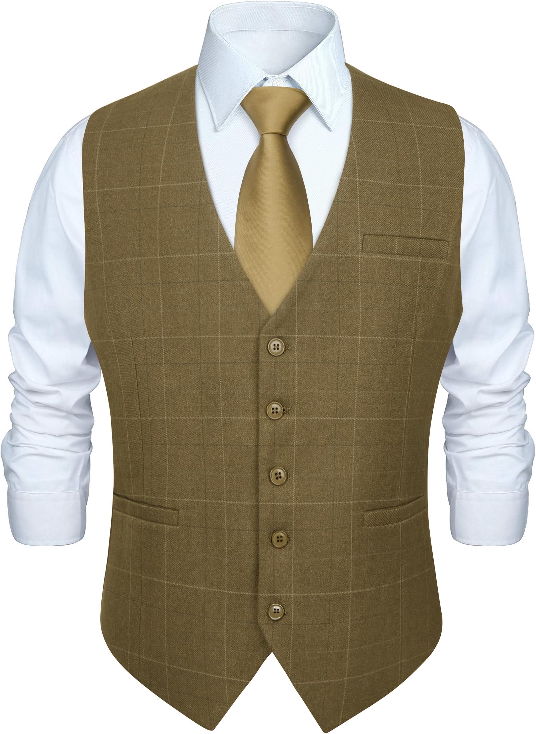 Men's Formal Waistcoat Wedding Party Cotton Plaid Suit Vest