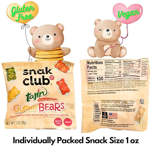 Miniatura 3 de Snak Club Tajin Gummy Bears Chili & Lime - Bocadillo de gomitas con sabor a chili y lima, paquete jumbo de 24 onzas (2 unidades), vegano y sin
