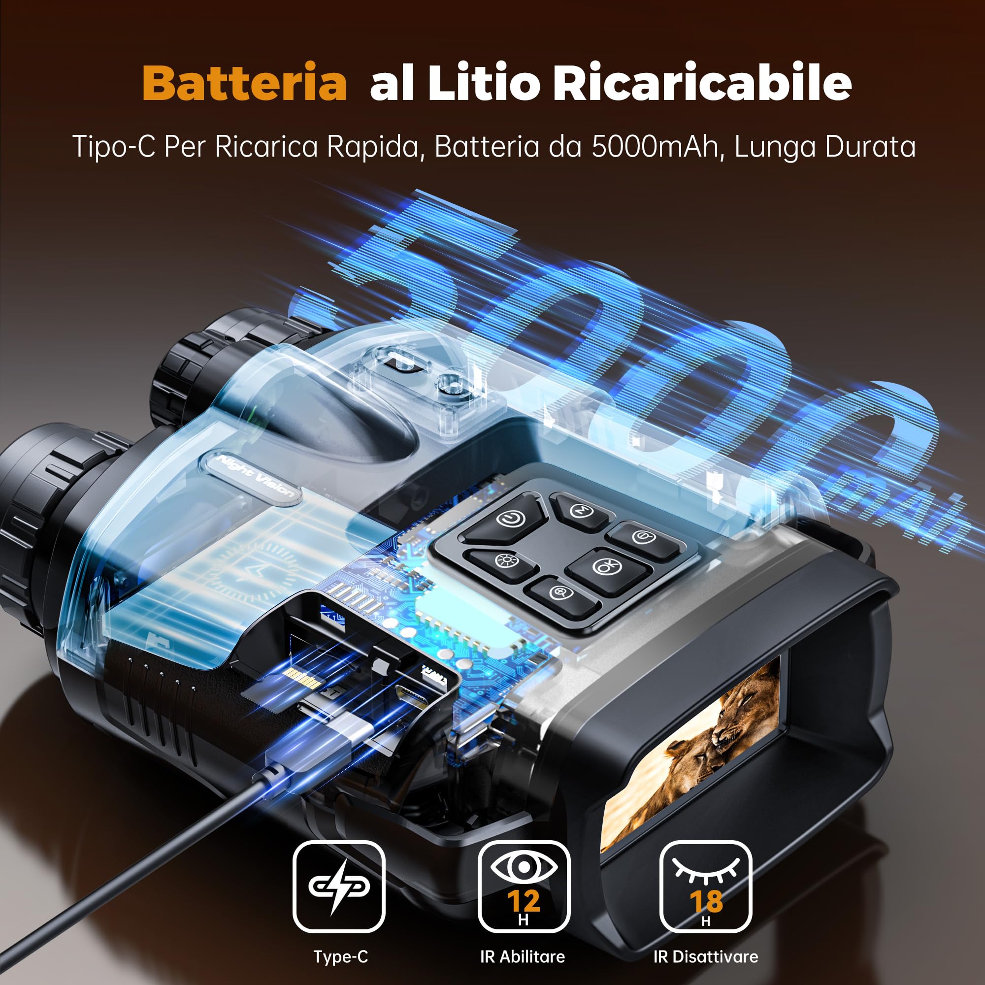 tkwser - Dispositivo per la visione notturna, 4 K, 8 X, digitale, visione notturna a infrarossi, 5000 mAh, distanza visiva, 600 m, schermo TFT UHD da 3”, impermeabilità IP65, per la caccia e il