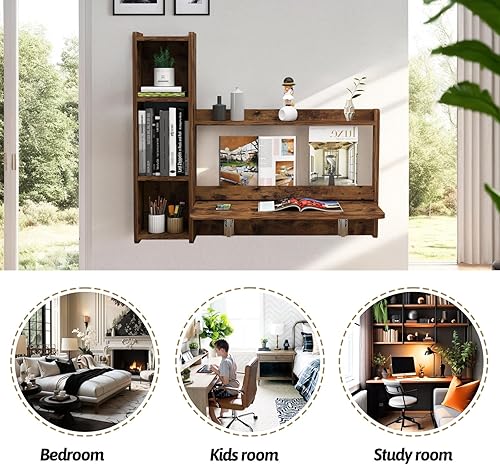 Miniatura 22 de Pmnianhua Escritorio flotante, mesa plegable de 41 pulgadas para montar en la pared, escritorio plegable para computadora portátil con estantes de