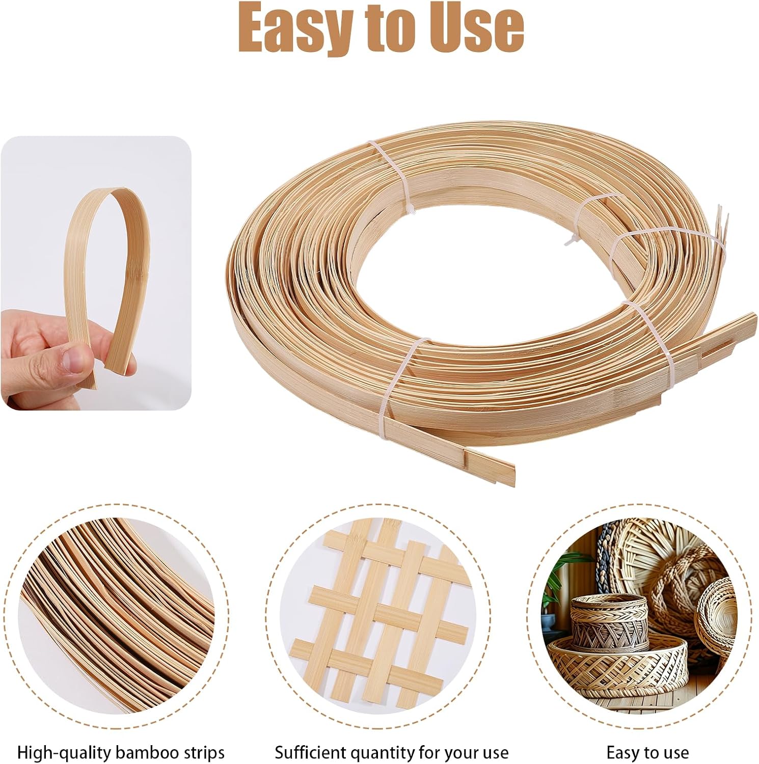 FREEBLOSS 60m/196.85ft Bamboo Strips Thin Basket Weaving Materials Wicker Repair Supplies for Crafts Basket Weaving Strips 15mm Wide 1mm Thick (20pcs, 3m/pc)