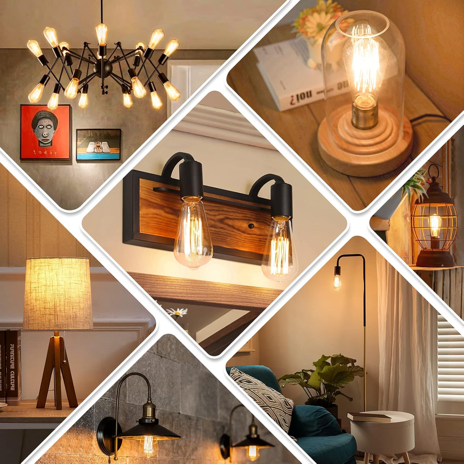60 Watt Incandescent Edison Light Bulbs, Vintage Dimmable E26 Bulbs, ST58 2200K Warm White Antique 260LM E26 Medium Screw Base Amber Filament Bulbs for Home, Bedroom, Office, Decorative Lamp(4-Pack)