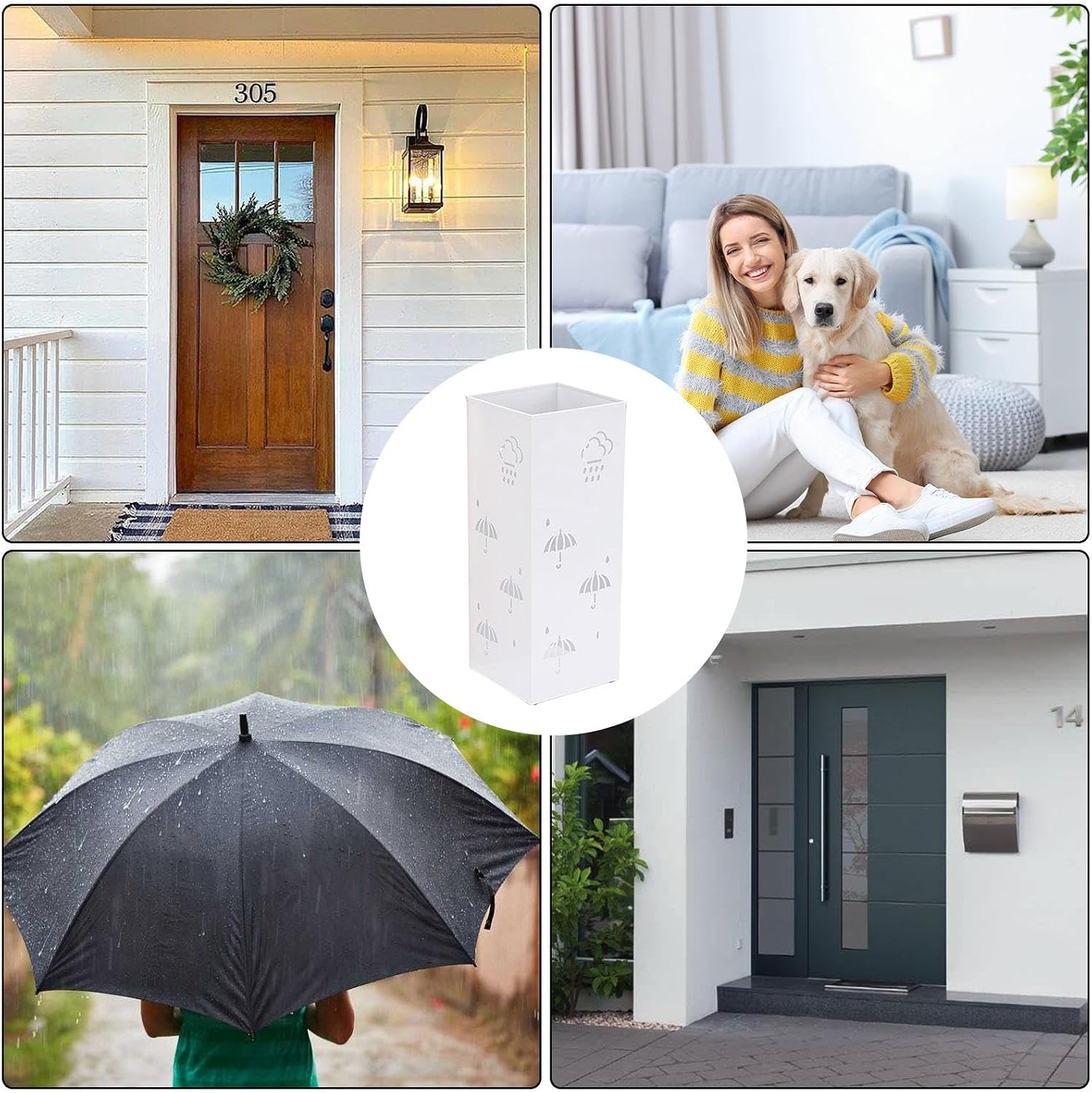 Square Metal Umbrella Stand | Stylish Hallway Holder | Multipurpose Walking Stick nizer | Decorative Fur for Home & Office Foyer