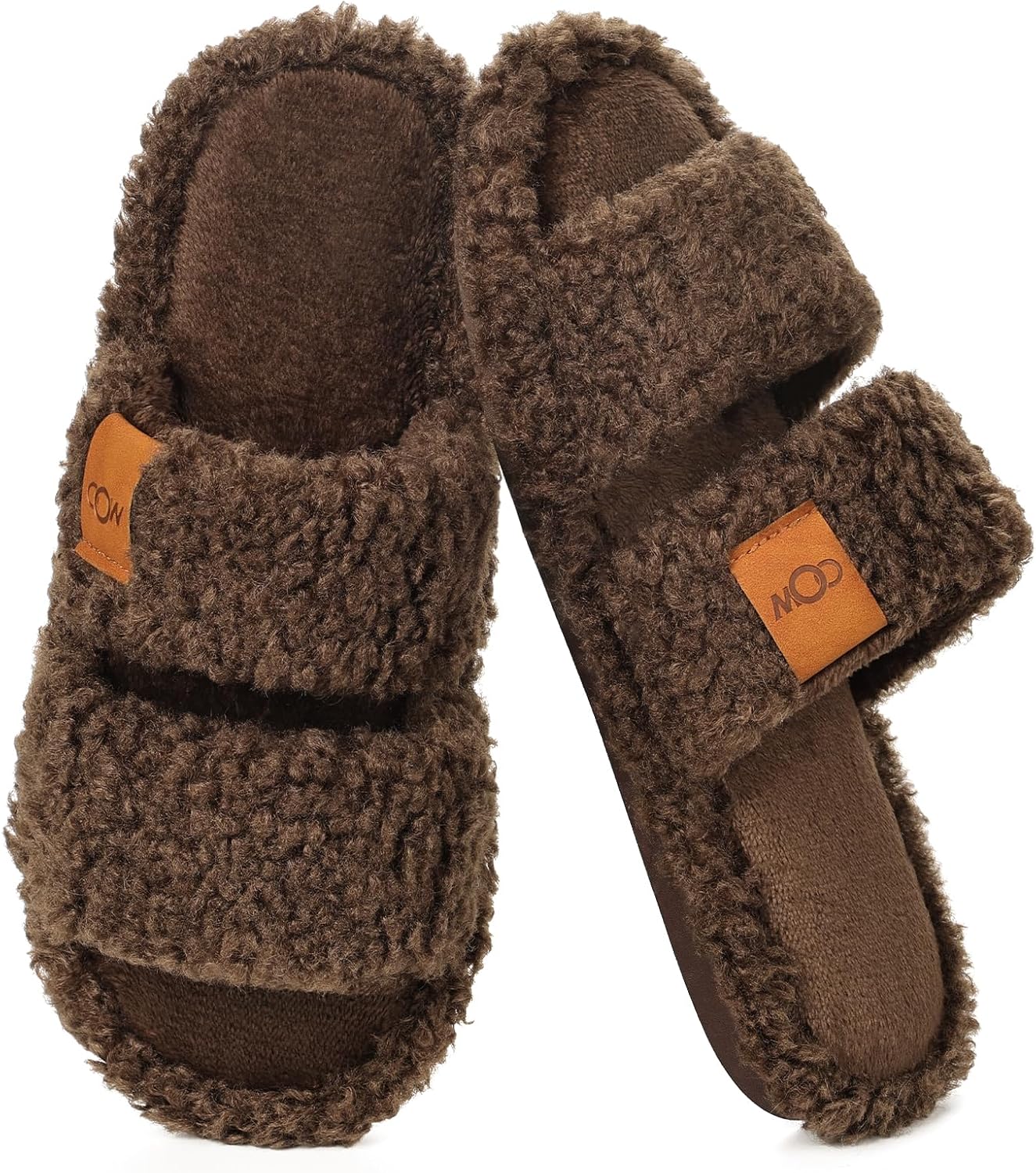 OOW Womens Slippers Open Toe Fuzzy Slippers for Women Cute Memory Foam House Slippers with Non-Slip Sole