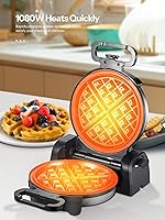 Vista 2 de Waffle Maker, Round Classic Belgian Waffle Iron with 180°Rotating Design, Nonstick Plates & Cool Touch Handle, 1080W Fast Heating Waffle Machine