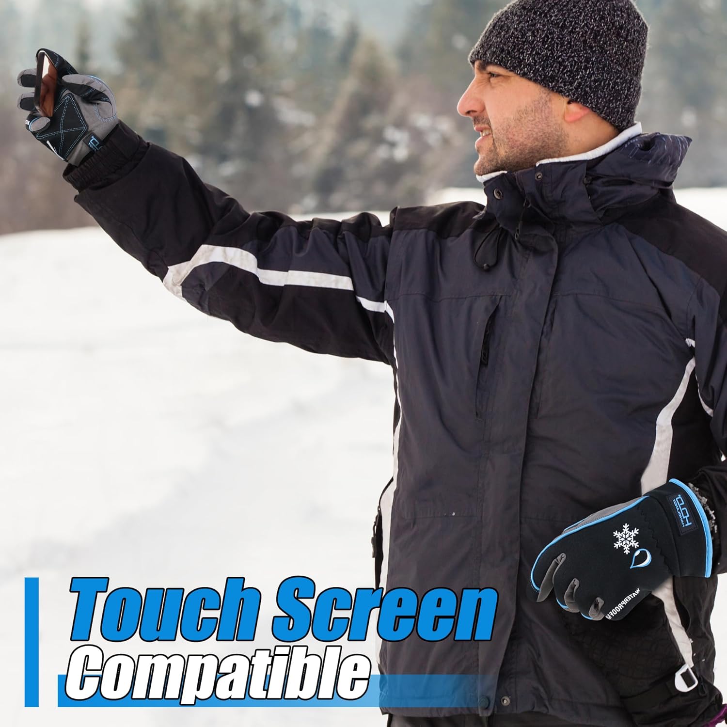 HANDLANDY HLDD Waterproof Winter Gloves for Men, Touchscreen Thermal Gloves for Cold Weather, Ski Snowboard Glove