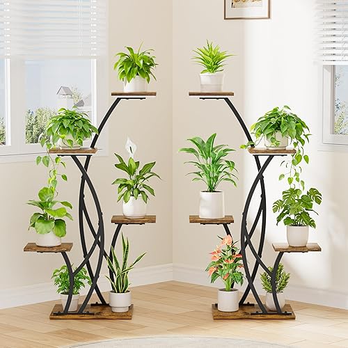 Miniatura 8 de Soporte para plantas con luces de crecimiento, paquete de 2 soportes de metal para plantas de interior para plantas pequeñas, estante esquinero de 5