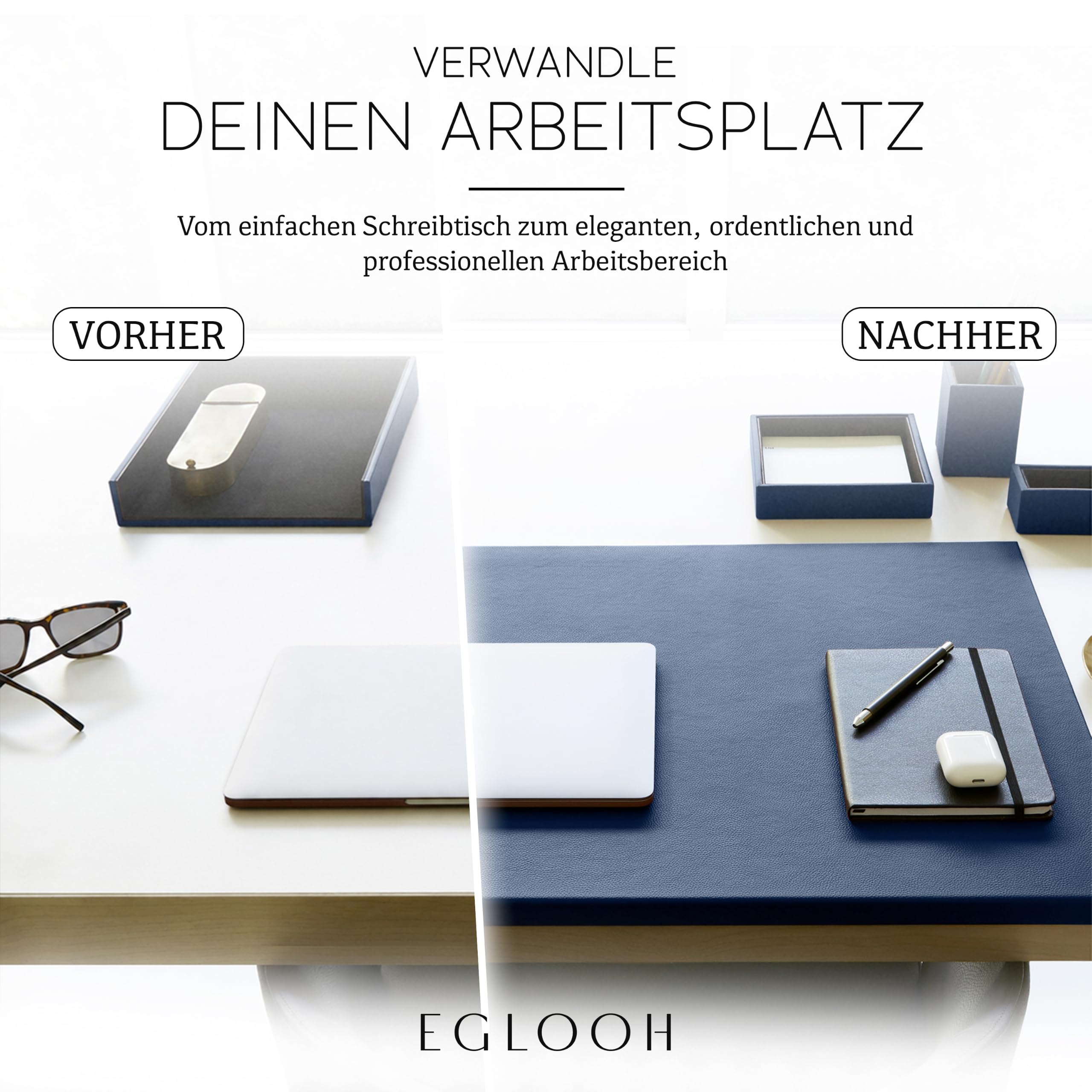 Eglooh - Adamantis - Schreibtischunterlage Echtleder mit Kantenschutz - Leather Desk Mat Nahtlos & Rutschfest - Büro Zubehör Made in Italy