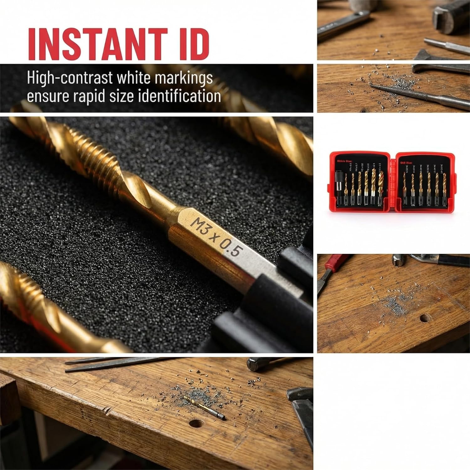 13 PCS Combination Drill and Tap Bit Set, Professional HSS Titanium Thread Tap & Drill Bits in SAE/Metric, 1/4" Hex Shank Quick Change for Drilling, Tapping, Countersinking