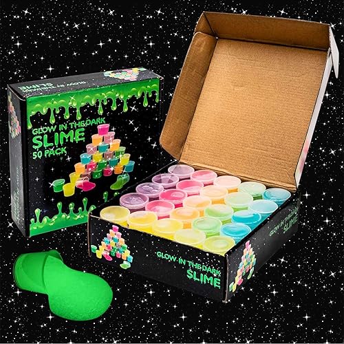 Miniatura 6 de Paquete de 50 slime de galaxia que brilla en la oscuridad, paquete de 50 unidades de slime de galaxia que brilla en la oscuridad, slime de tamaño