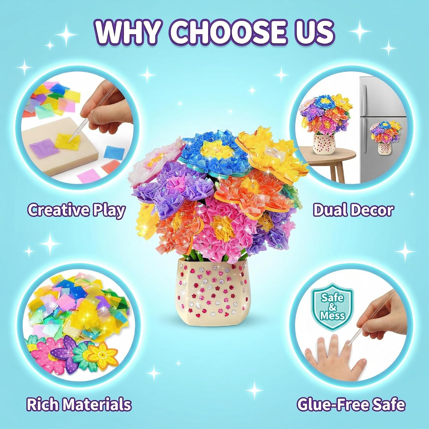 AGENTLAN Art & Craft Activity, Poke Fun Flower Bouquet Craft Kit, Fun & Easy Art Kits for Kids, DIY Garden Kids Activities, Gifts for Girls and Boys 3 4 5 6 7 8 9