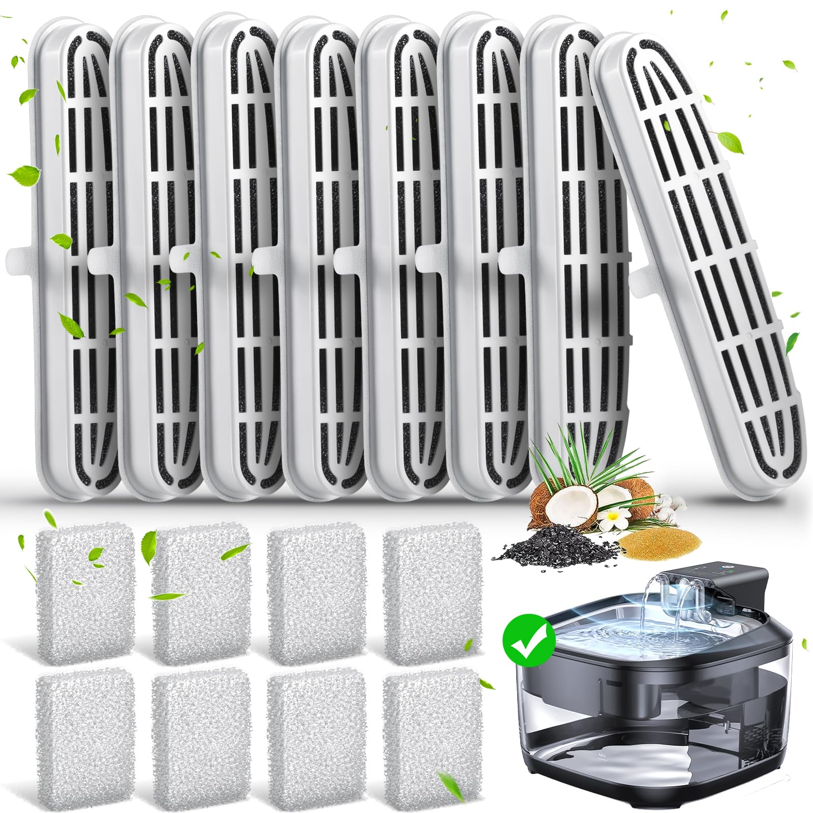 16 Pack Cat Water Fountain Filters-Cat Fountain Replacement Filters for Stainless Steel 108/3.2L Adjustable Water Flow Pet Water Fountain(8 Filters&8