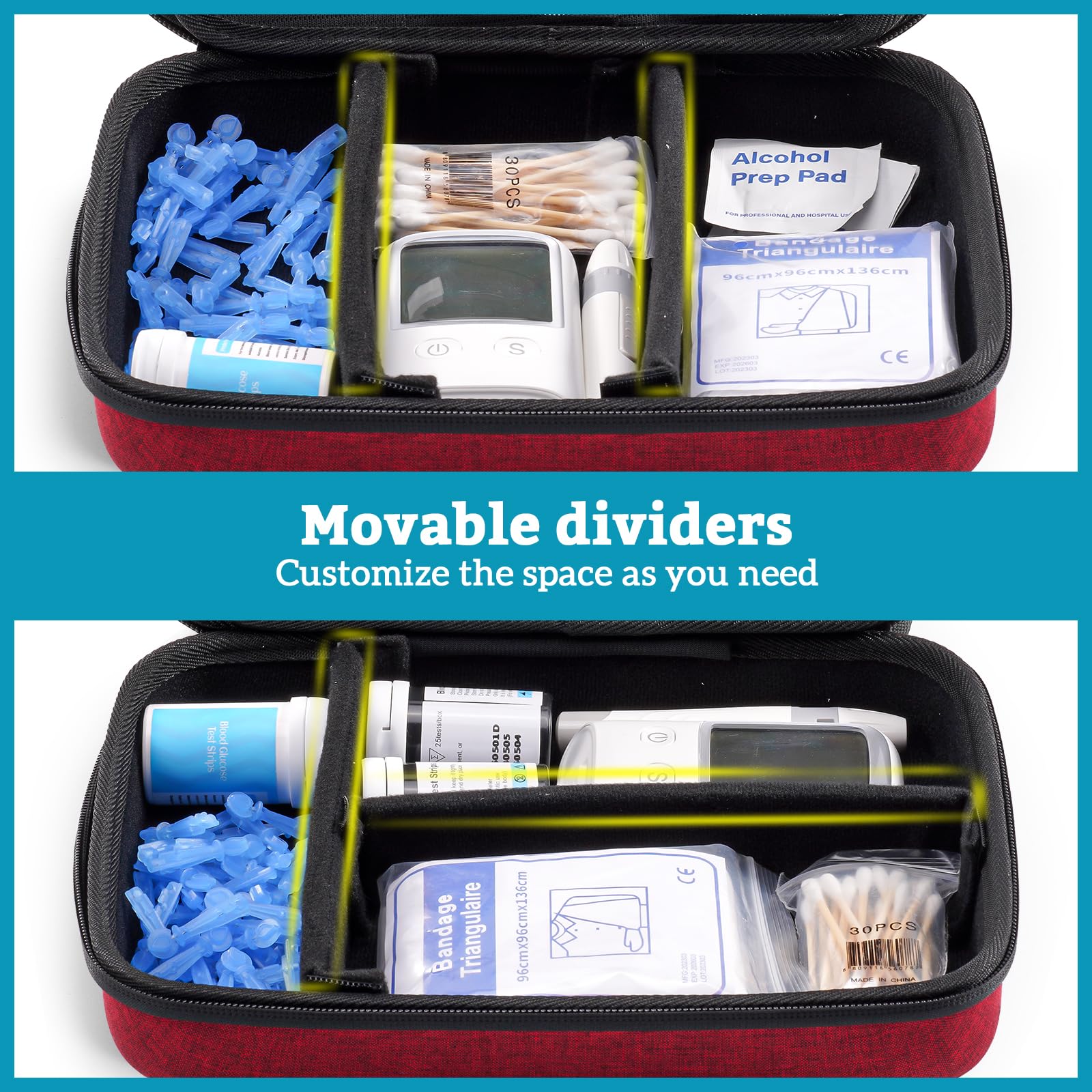 ProCase Diabetic Supplies Hard Travel Case, Diabetes Storage Bag for Glucose Meter Insulin Pen, Blood Sugar Test Strips - Image 4