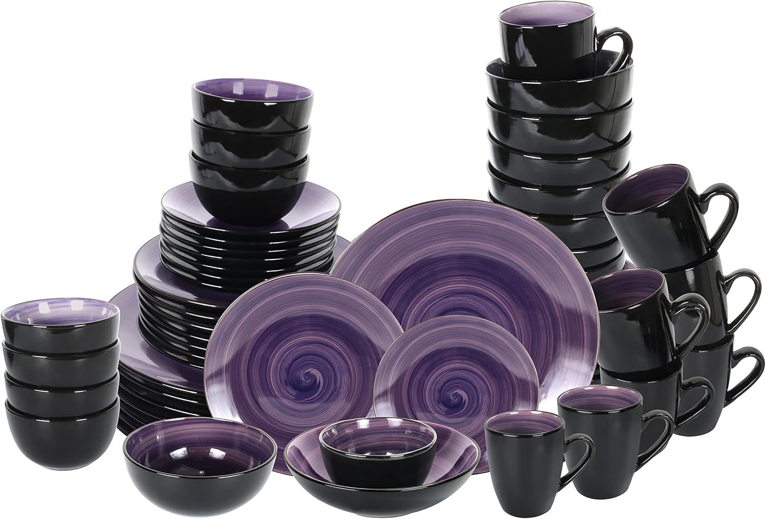 Stoneware Sonoma 56pc Dinnerware Set, Black + Speckled Spin Wash Purple