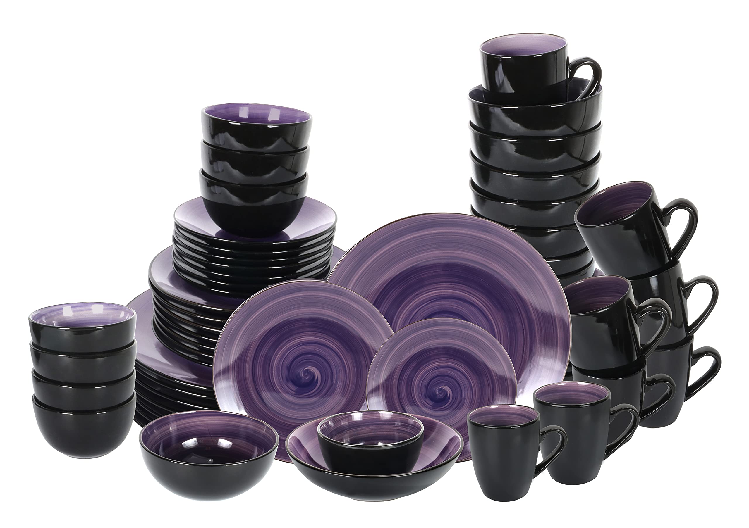 Home VSS, Stoneware Sonoma 56pc Dinnerware Set, Black + Speckled Spin Wash Purple