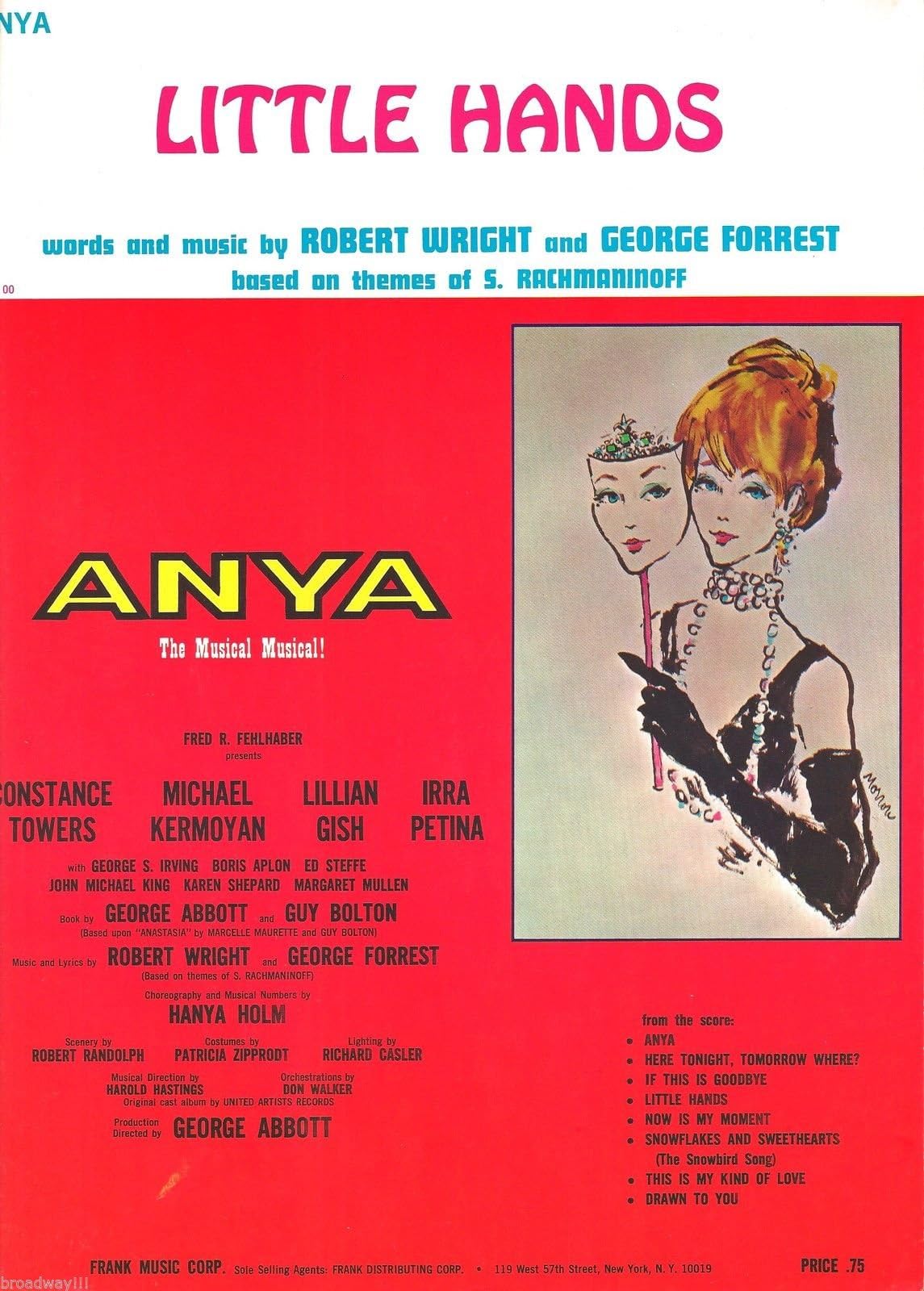 Constance Towers "ANYA" Lillian Gish / Irra Petina 1965 FLOP Sheet Music