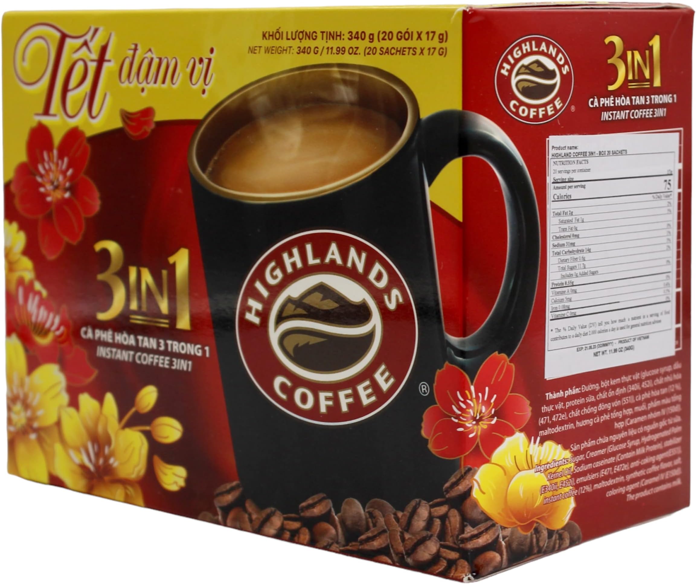 New 3IN1 Instant coffee - Highlands Coffee - 20 sticks x 17grams - Premium Vietnamese coffee