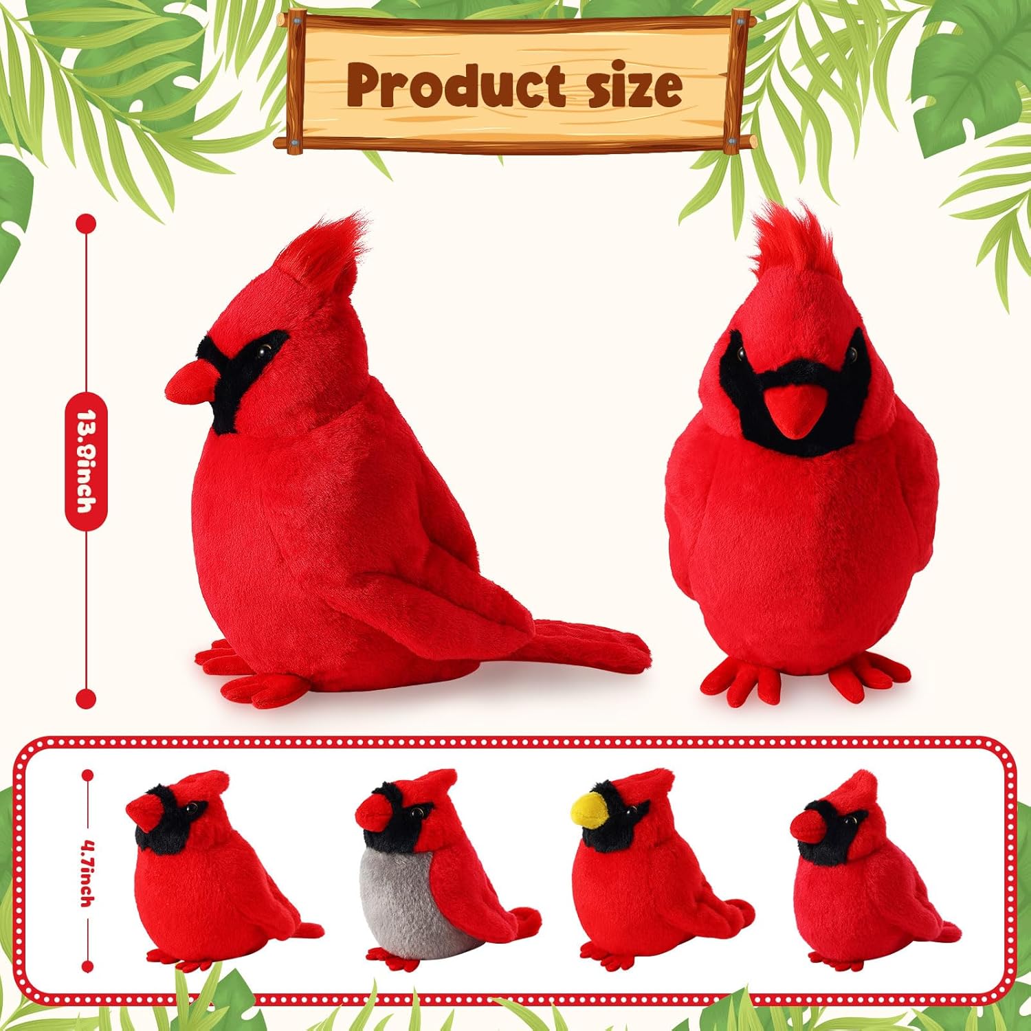 5 Pcs Northern Cardinal Plush Mommy Stuffed Animal with Baby Plush Red Bird Soft for Christmas Girls Birthday Xmas Bedtime Gift Chair Bolster Nursery Decor(Cardinal)