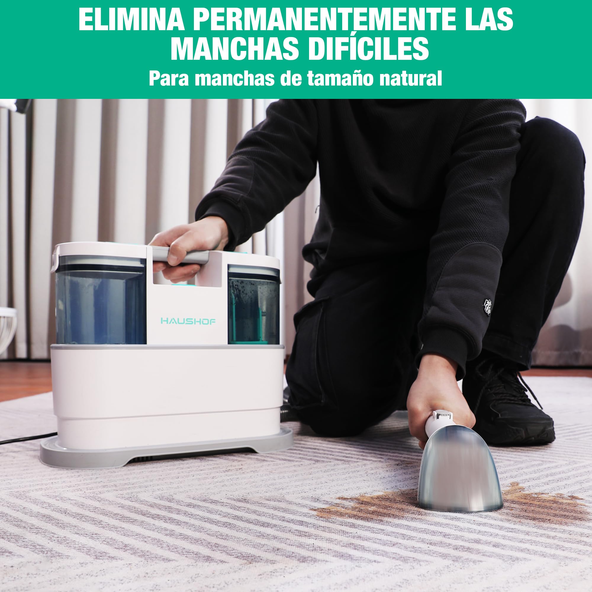 HAUSHOF StainZapper Pro Aspiradora de Agua Tapiceria, 450W Limpiador de Manchas, Limpia Tapicerias con Detergente y Cepillo, Limpiador de Tapicerias para Alfombras, Sofás