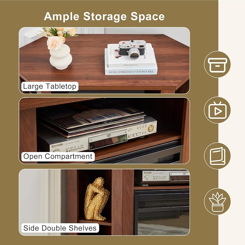 Corner Fireplace TV Stand, TVs up to 50", 44" Electric Fireplace (Walnut) image 6