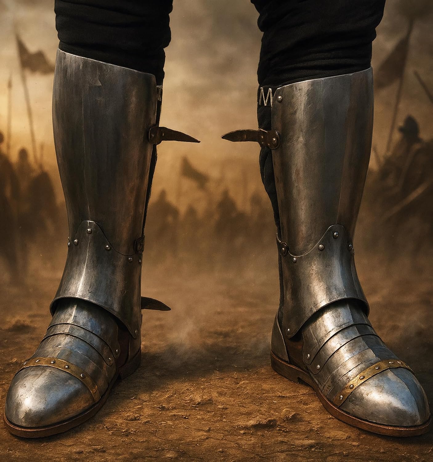 Medieval Functional Greaves Silver Knight Armor with Leather Arm Guards and Boots - Cosplay Costume