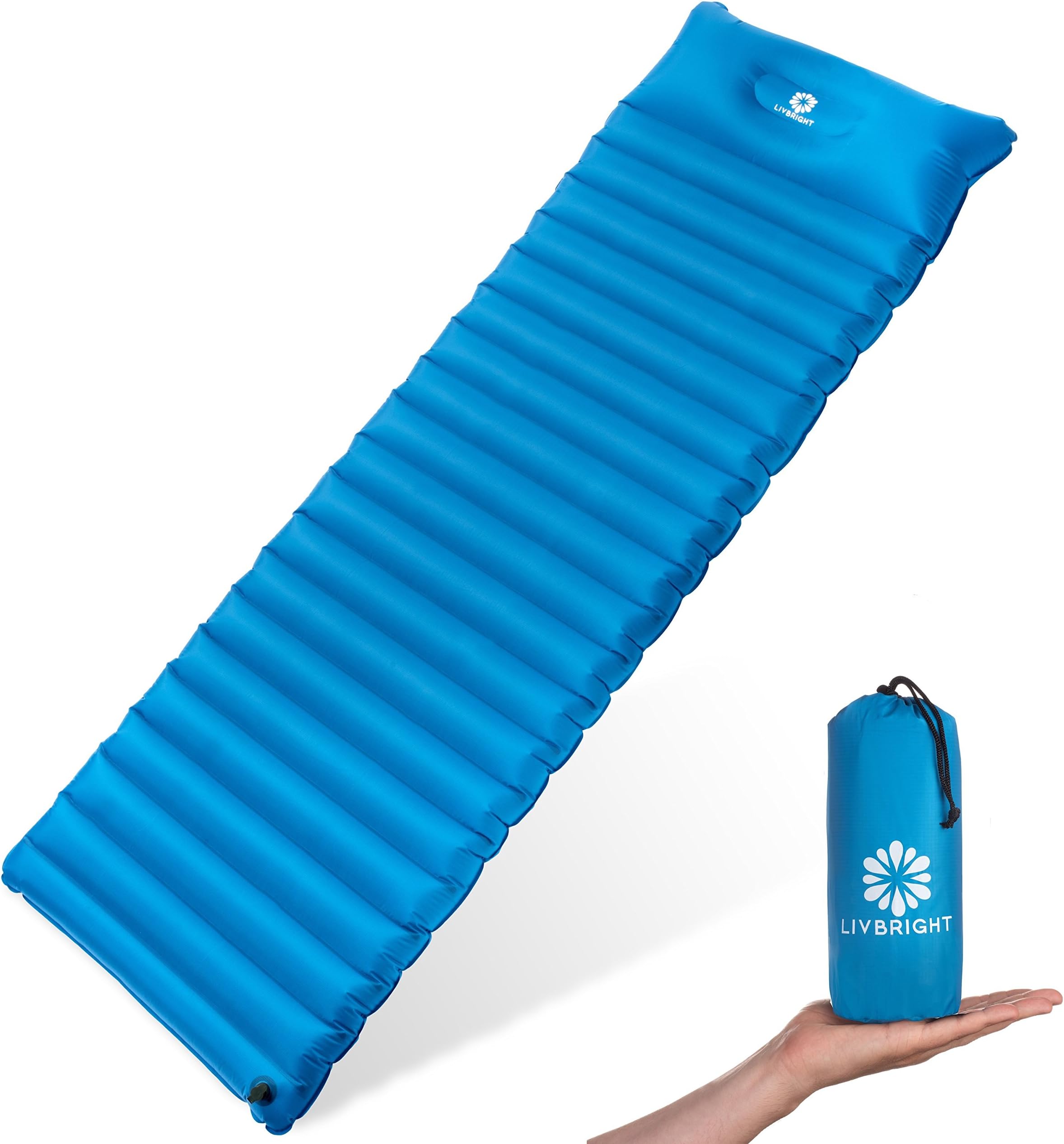 Lightweight Sleeping Pad for Camping, Backpacking, Hiking - Ultralight and Compact Inflatable Air Mattress Pads - Thick and Durable Design with Built-in Pillow for Indoor and Outdoor Use