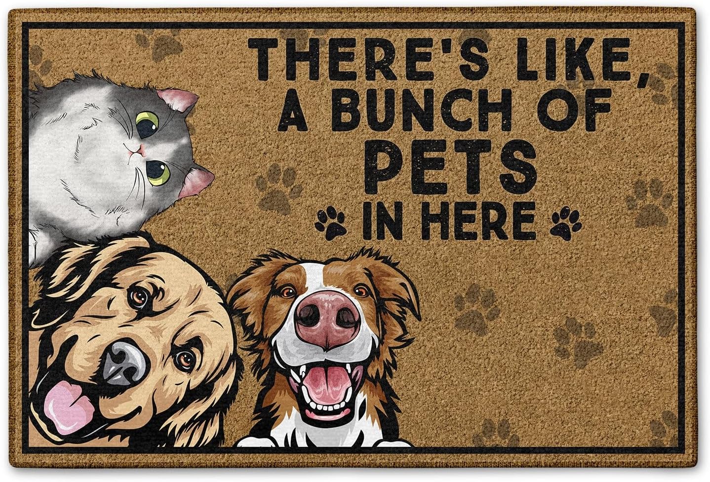 Personalized Doormat 16x24 Inch, There's Like A Bunch Of Pets In Here Mat, Cat Dog Welcome Mat Outdoor, Custom Door Mats Non-Slip Rubber Decorative Front Indoor, Gift for Dog Lovers, Cat Lovers