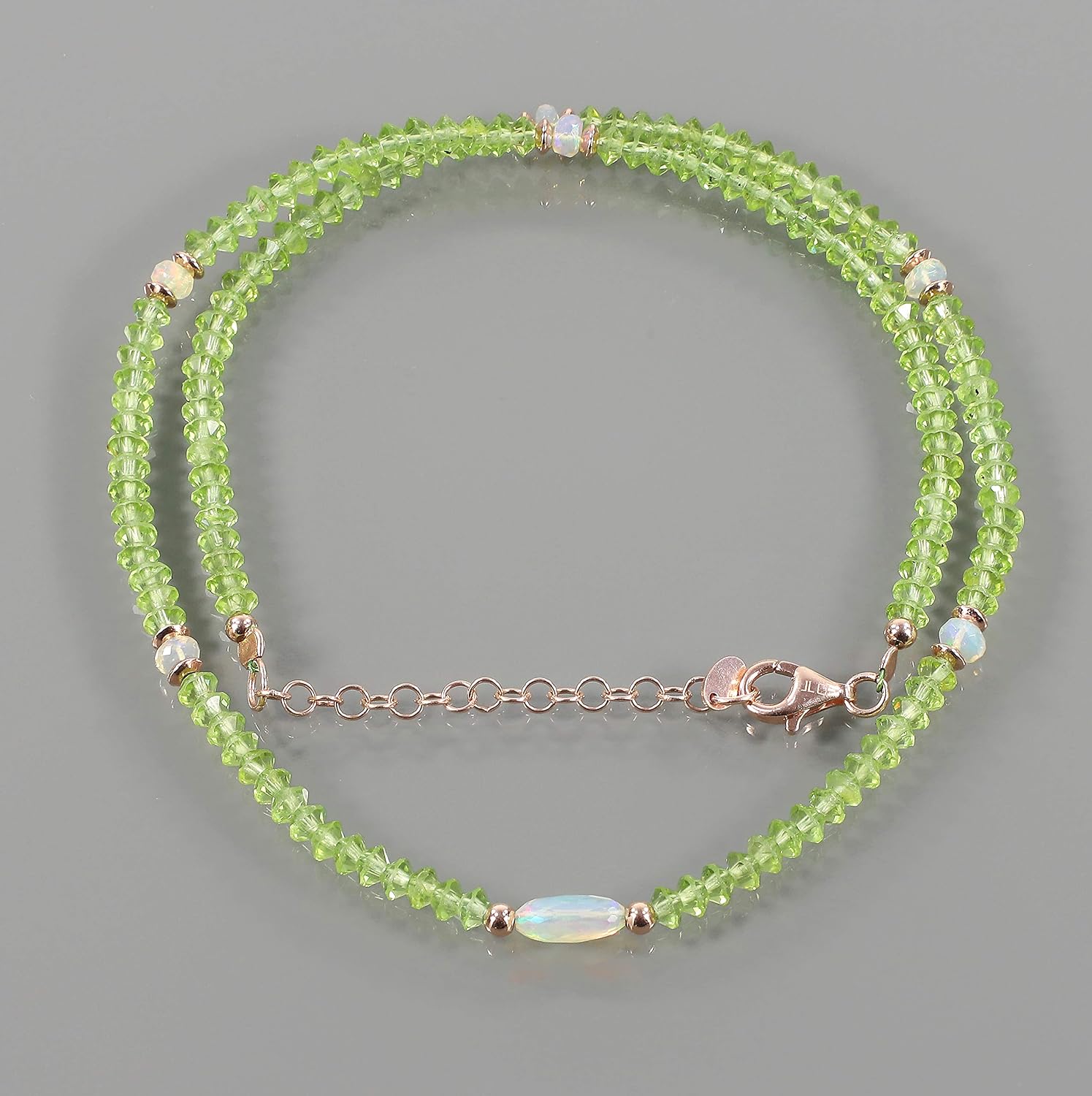 Natural Ethiopian Opal and Peridot Faceted Gemstone Necklace With Rose Gold Plated 925 Sterling Silver chain. Jewelry Gift for Her, Valentine's Day, Christmas, Birthday, New year - 50 CM