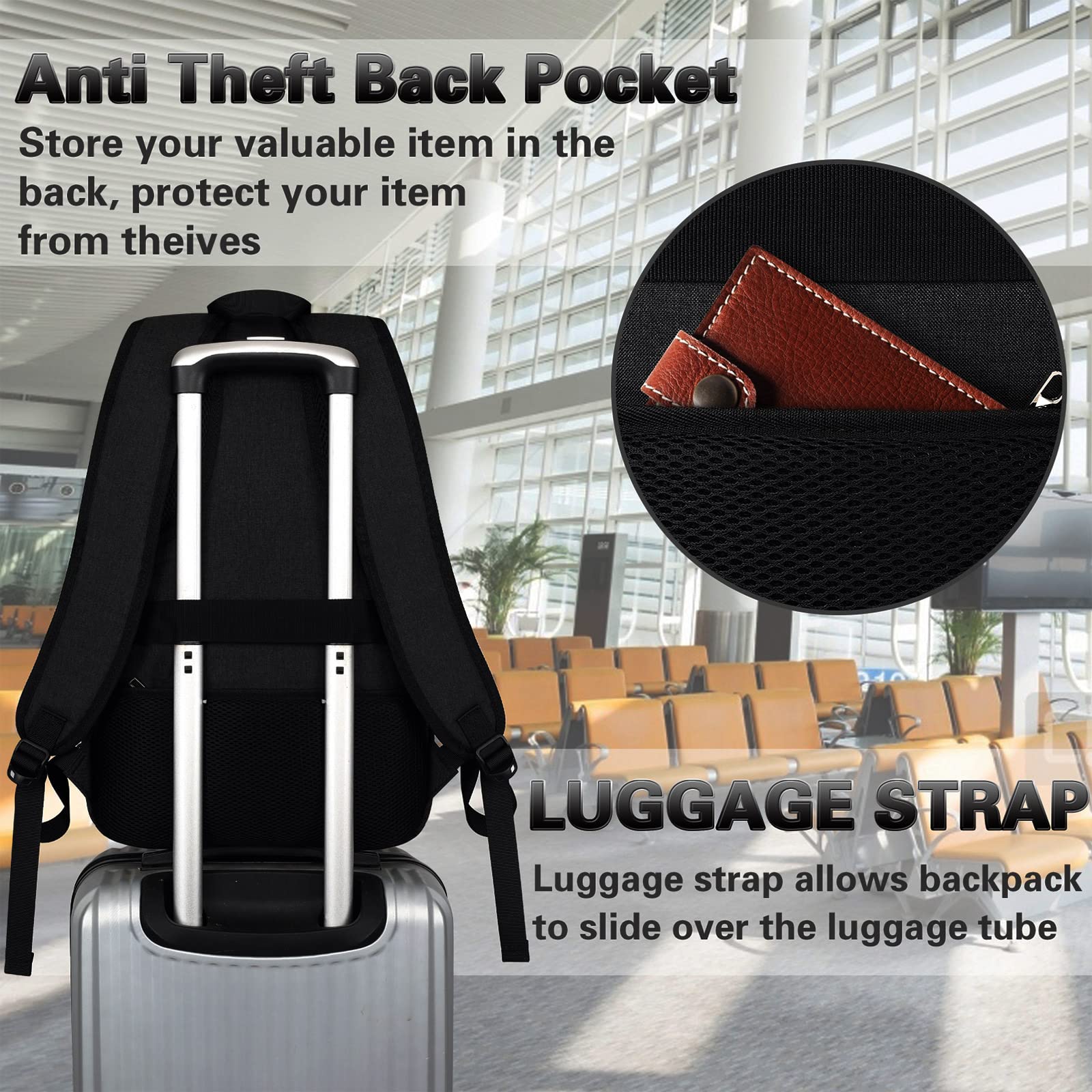 AMBOR Mochila para ordenador portátil, mochila de viaje impermeable de 17,3 pulgadas con puerto de carga, antirrobo mochila de negocios funcional portátil para ocio