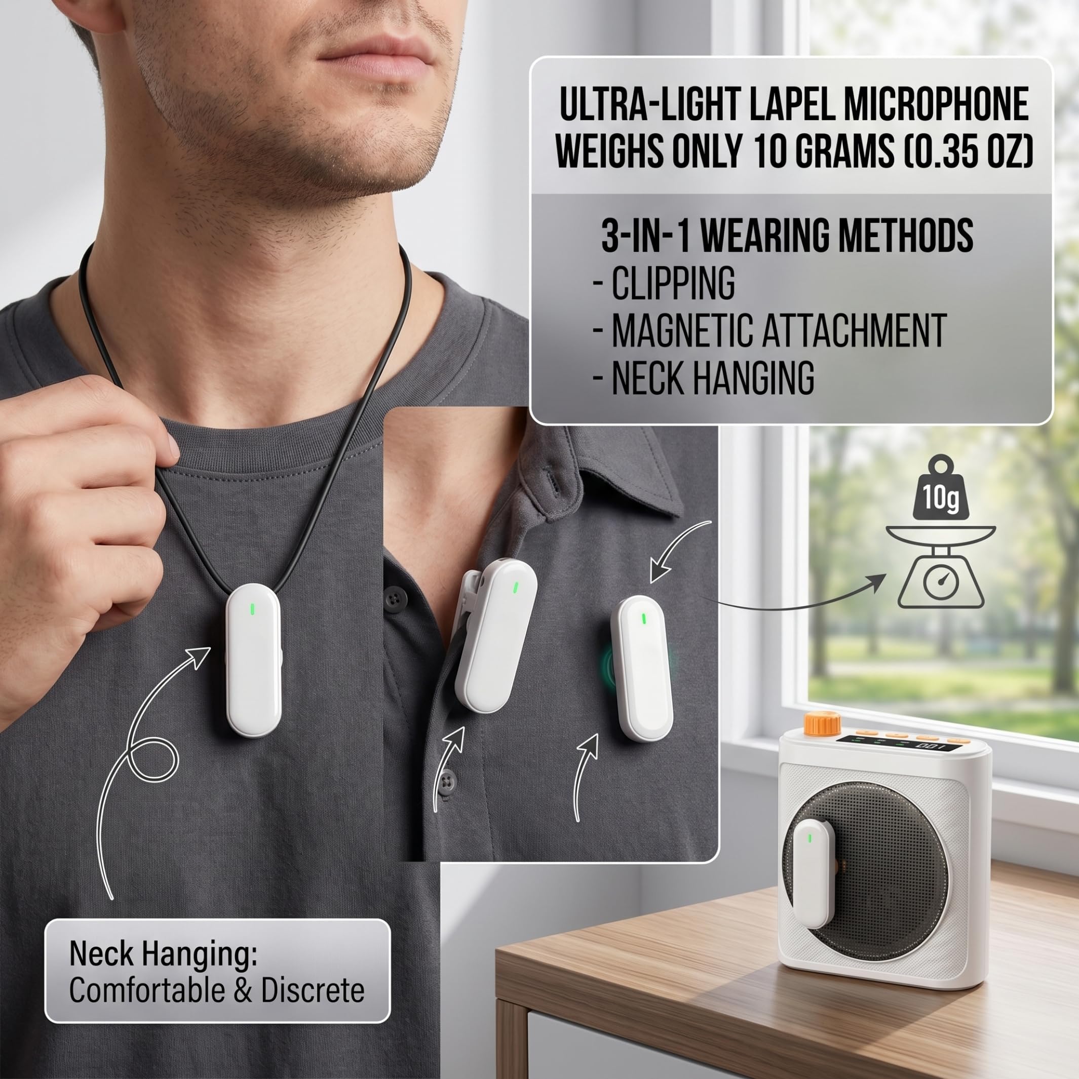 Amplificatore vocale per insegnanti amplificatore vocale wireless con doppio microfono suono portatile per insegnanti e aule - Bianco Per Wireless M