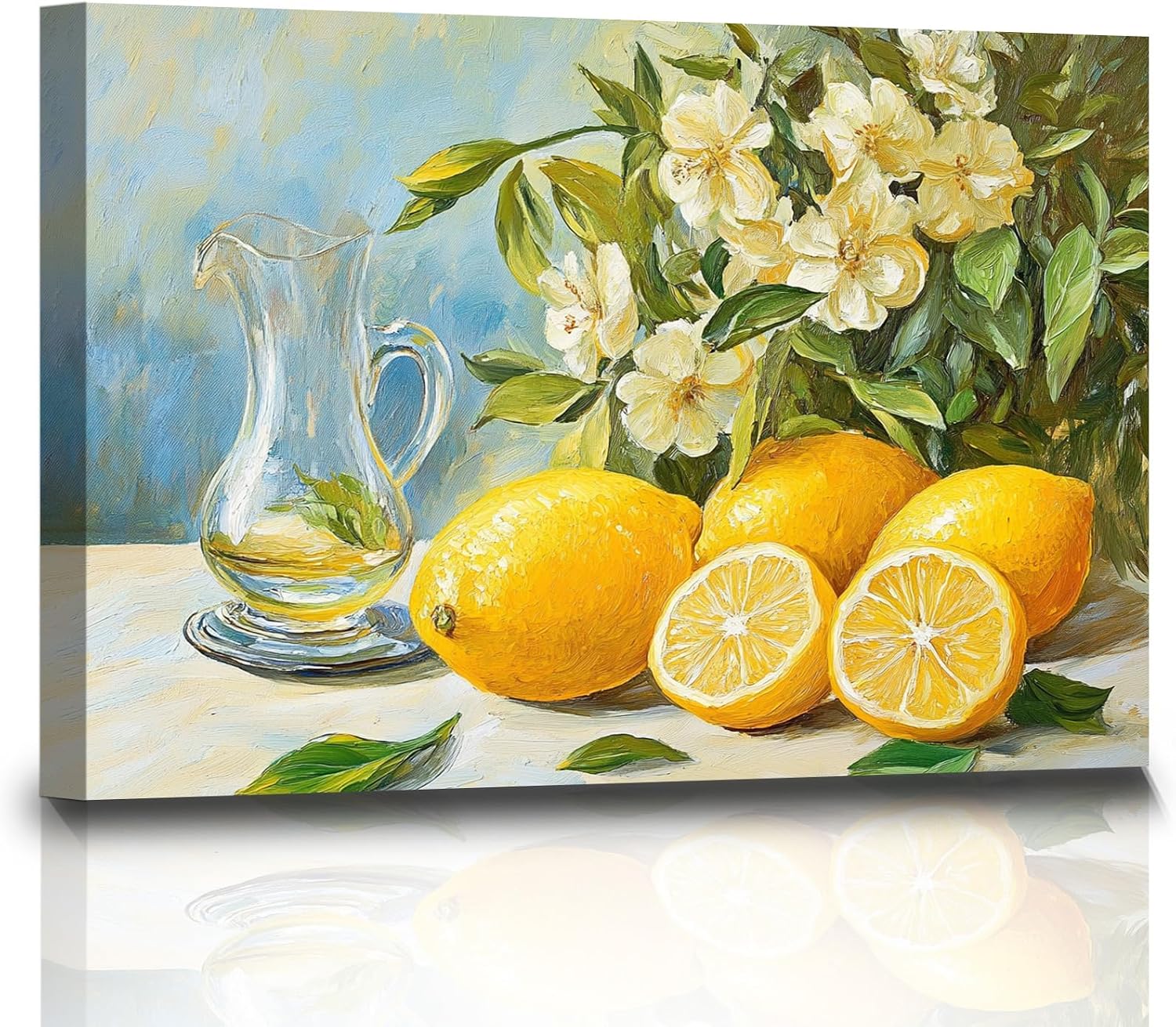 Craftline - Lemon Wall Art Vintage Yellow Lemon Still Life Oil Paintings Prints on Canvas Framed Rustic Flowers Poster Country Farmhouse Artwork for Kitchen Living Romm Bedroom 24x16inch