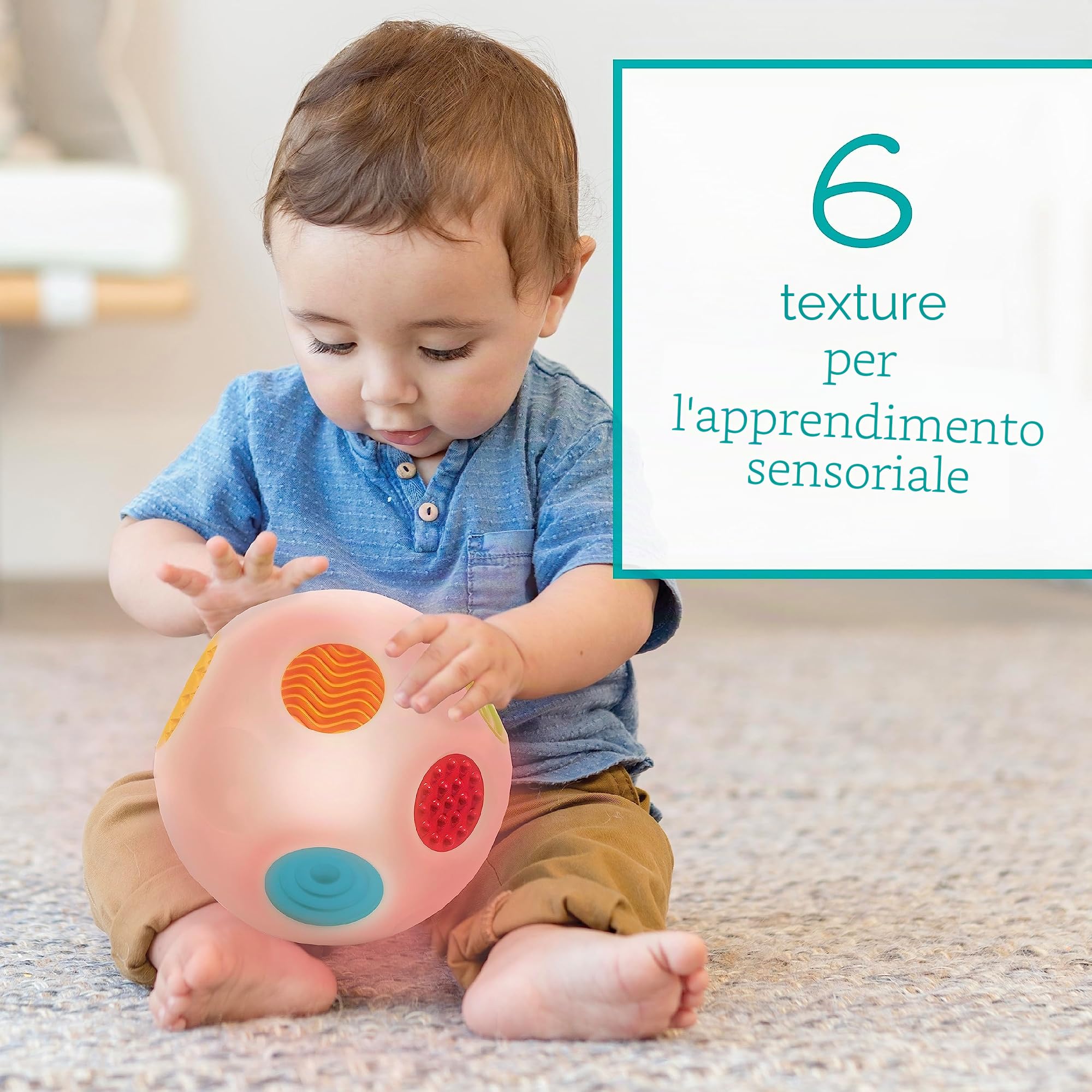 Infantino - Senso Sensoriale - Stimola lo Sviluppo Sensoriale - Palla Sonora Musicale - Giocattoli Educativi - Favorisce le Competenze Motorie - Regalo Neonato per Bambini da 9 a 36 Mesi