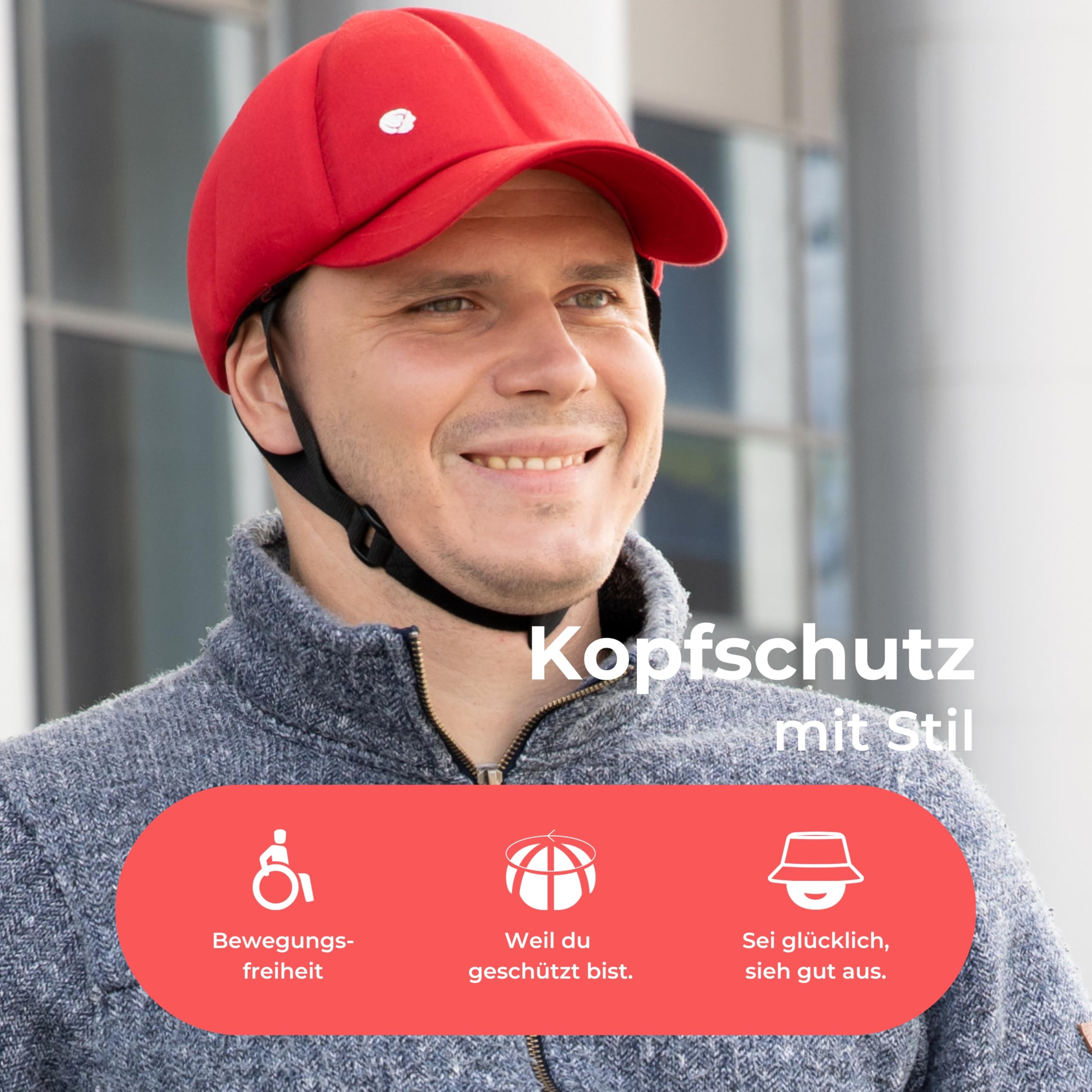Ribcap Baseballmütze Medizinischer Schutzhelm – Sicherer und Stilvoller Kopfschutz für Sturzgefährdete | Rot | Ideal für Epilepsie, Erwachsene, Senioren und Aktivitäten