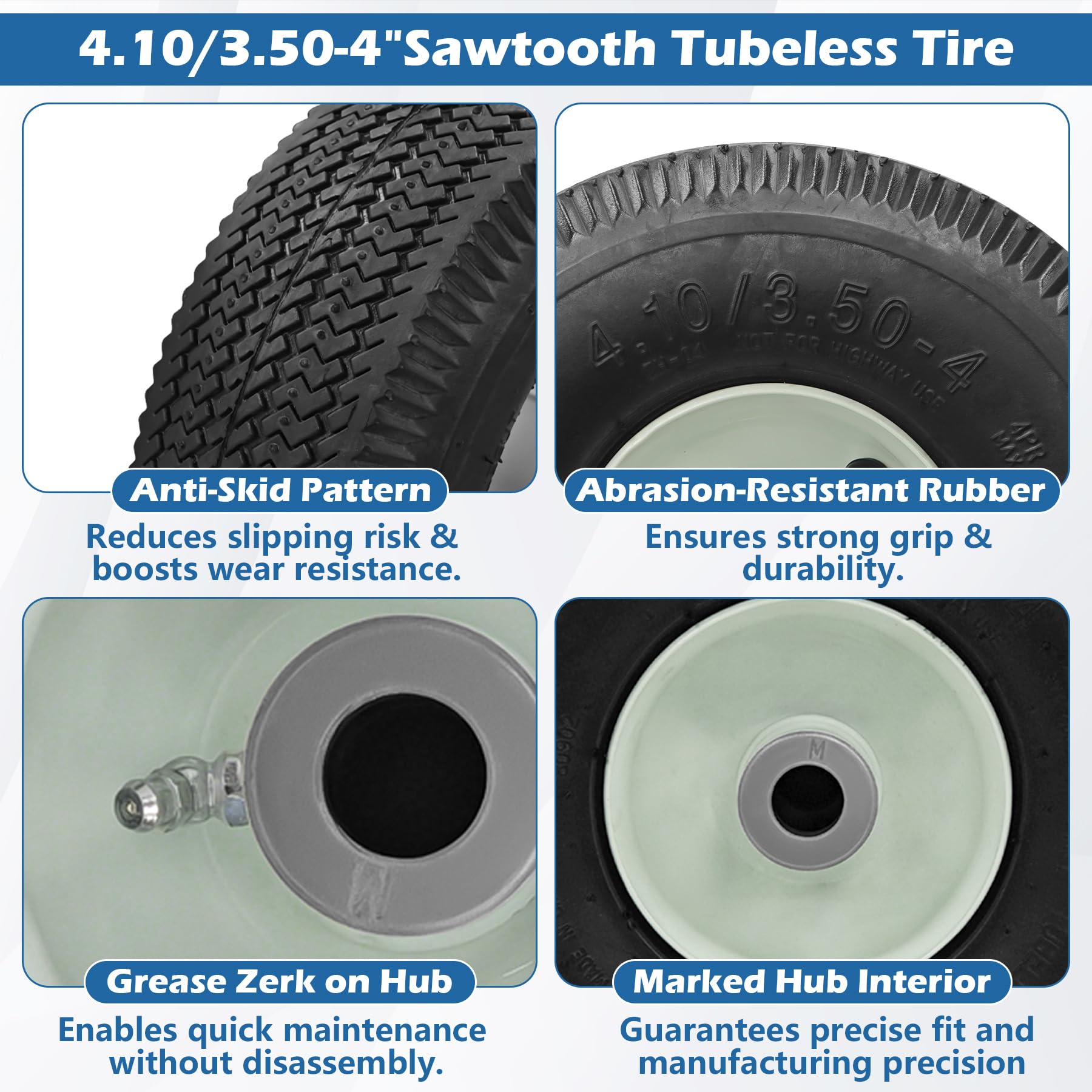BigHead 105-3471 - Conjunto de rueda delantera y neumático para cortacésped | Compatible con cortacésped Toro TimeCutter/Exmark Quest Z-Turn 4.10x3.50-4, diámetro interior de 3/4 pulgadas, longitud