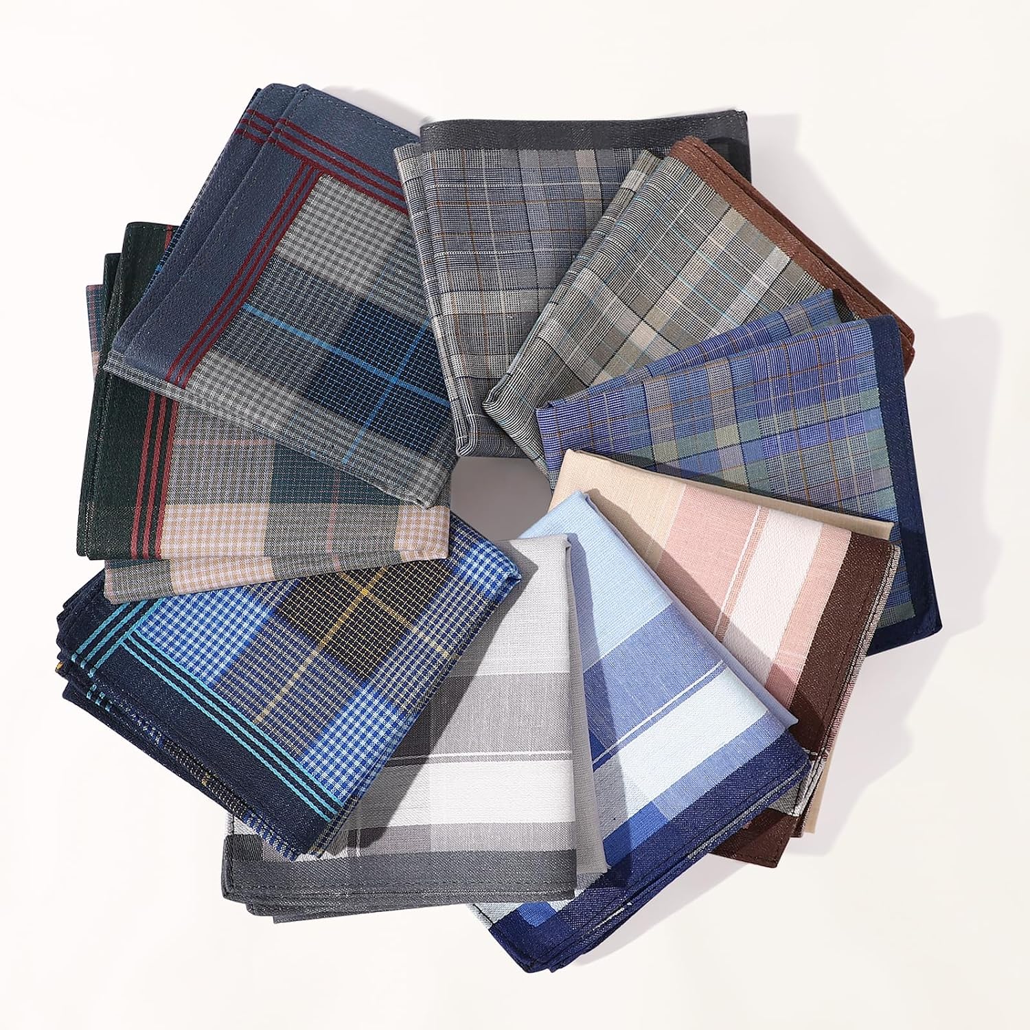 HOULIFE Handkerchiefs for Men, Soft Cotton Mens Hankies with Striped Checkered Pattern Men Classic Handkerchief