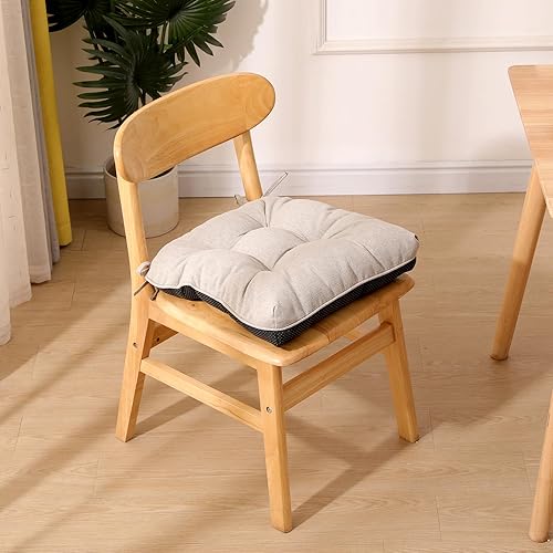 Miniatura 8 de Paquete de 4 cojines caqui para silla, cojines de asiento interiores de 15.5 x 15.5 pulgadas, almohadillas de espuma viscoelástica copetuda para
