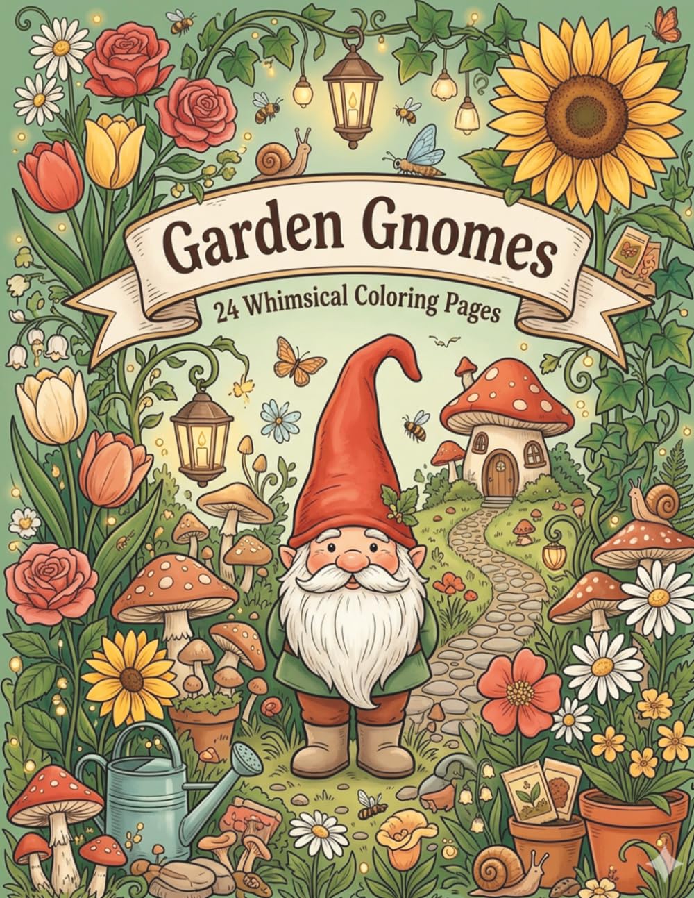 Garden Gnomes Coloring Book: Whimsical and Relaxing Adult Coloring Pages, Detailed Cottagecore Gnome Art