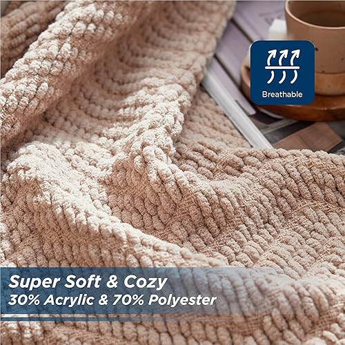 Miniatura 24 de Bedsure Mantas de Felpilla para Sofá - Manta de Chenilla Tejida de Punto Grueso Texturizado - Manta Boho Decorativa Súper Suave y Cálida con Borlas