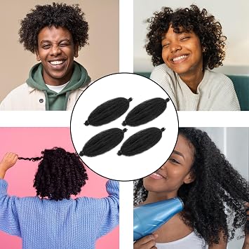 4PCS 12 Inch Pre-Separated Kinky-Curly Hair Extensions for Braids, Spring Twist Hairs for Braiding, Crochet Hair Extension, Springy Afro Twist Hairs, Curly Crochet Hair Extensions for Women (4PCS)