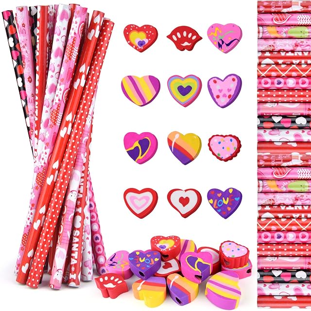 MIAHART 48 Pieces Kids Party Bag Filler Set, Valentine's Day Pencils Halloween Christmas Pencils Party Goody Bag Fillers for School Supplies