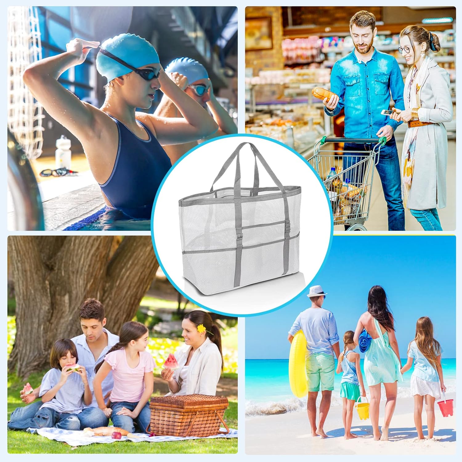 SRISE Mesh Beach Bag - Large Beach Tote Bag for Family Beach Bag for Toys & Vacation Essentials - Image 6