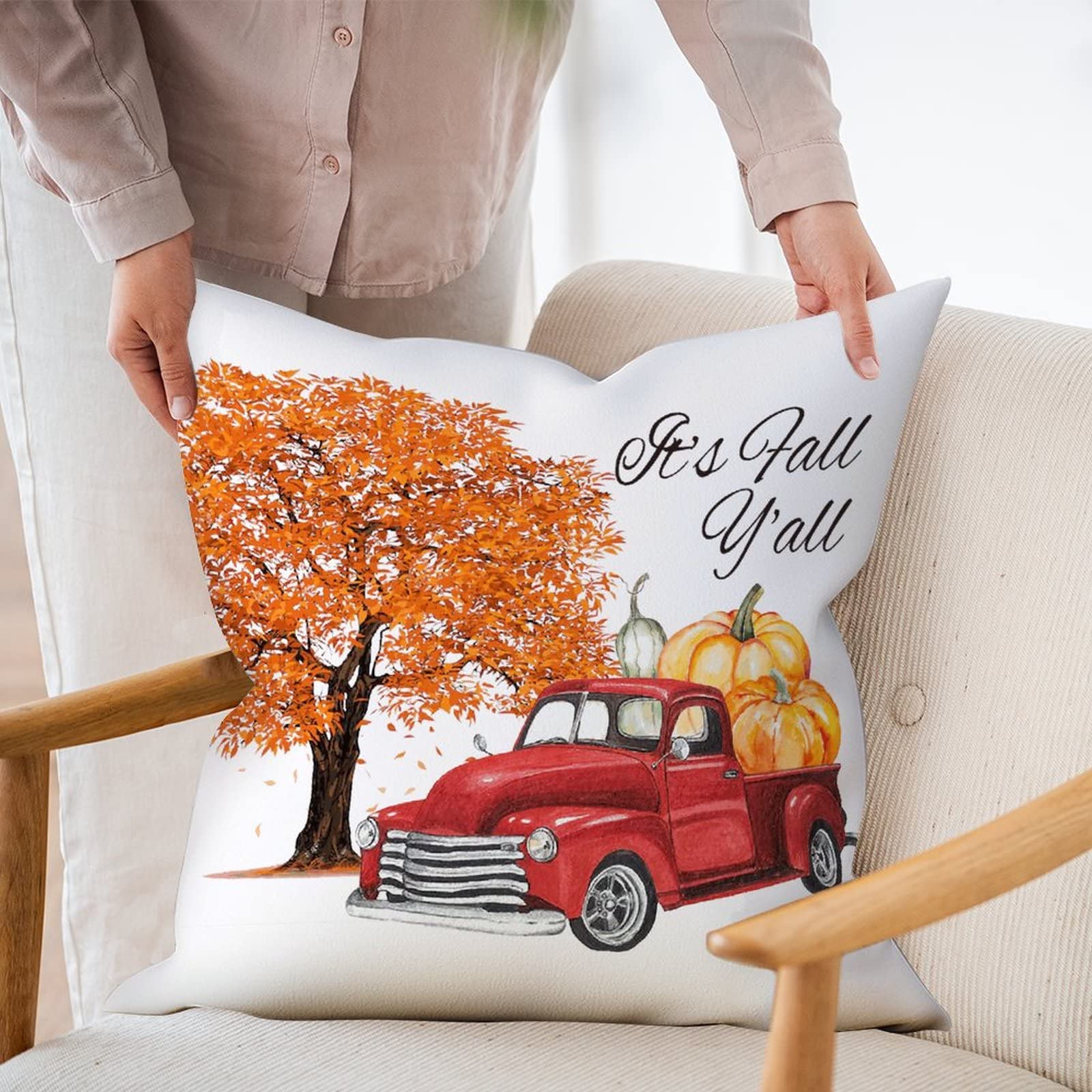Jartinle Federe Per Cuscini Autunnali 45x45 Cm – 2 Pezzi, Impermeabili, Con Zucche E Scritte Thanksgiving Per Esterno/Interno - 2