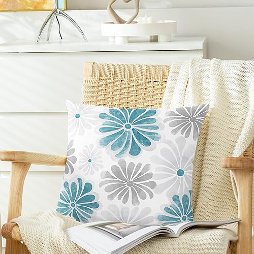 Miniatura 3 de CaliTime Juego de 2 fundas de almohada decorativas de vellón de dos tonos con flores florecientes para sofá, cama, decoración de casa rural, 16 x 16