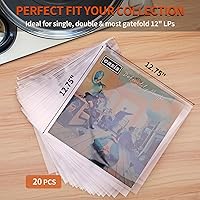 Vista 5 de 20 fundas de disco de vinilo transparente, fundas de disco exteriores LP de 12 pulgadas, 12.75 x 12.75 pulgadas, cubiertas protectoras de álbum