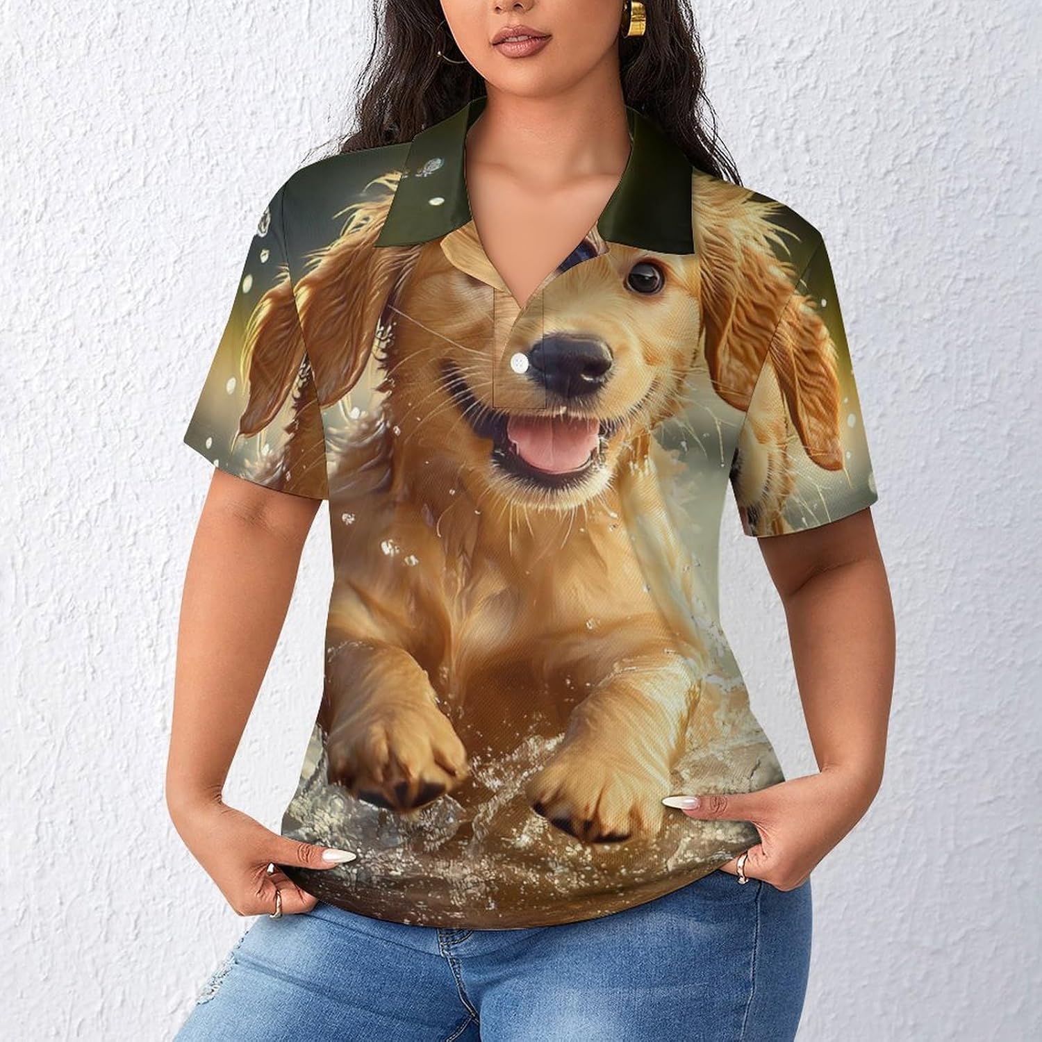 Dog Retriever Animals Womens Golf Polo Shirts Summer Short Sleeve Collared 3 Buttons T Shirt Activewear Tops