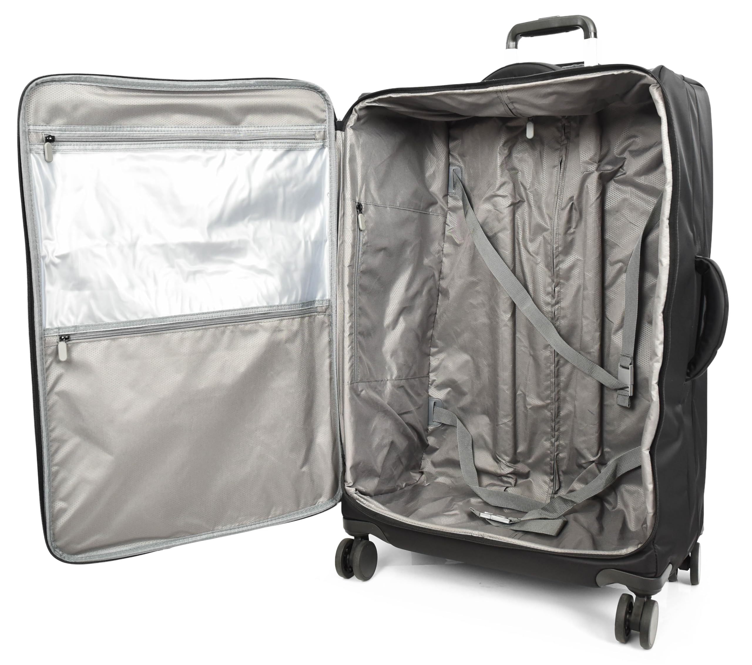 Soft Shell - Valigia da viaggio espandibile con serratura TSA, 8 ruote girevoli, manico telescopico, tasche frontali con cerniera, interno organizzato, valigia leggera Moses grande