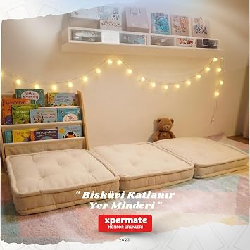 Xpermate Yer Minderi Katlanır Uzanma Minderi Bahçe Balkon Teras Oyun Odası (Krem)