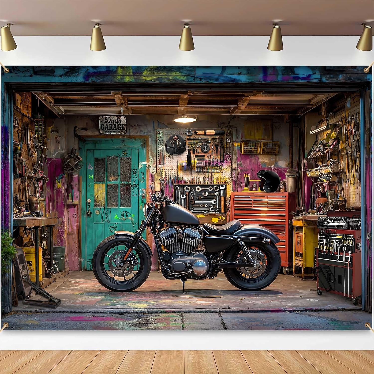 Fondo fotográfico vintage motocicleta 7x5ft